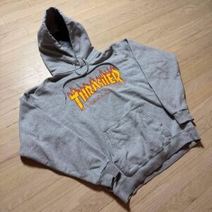 Thrasher Magazine Flame Logo Hoodie Heather Gray Mens Skate Sweatshirt